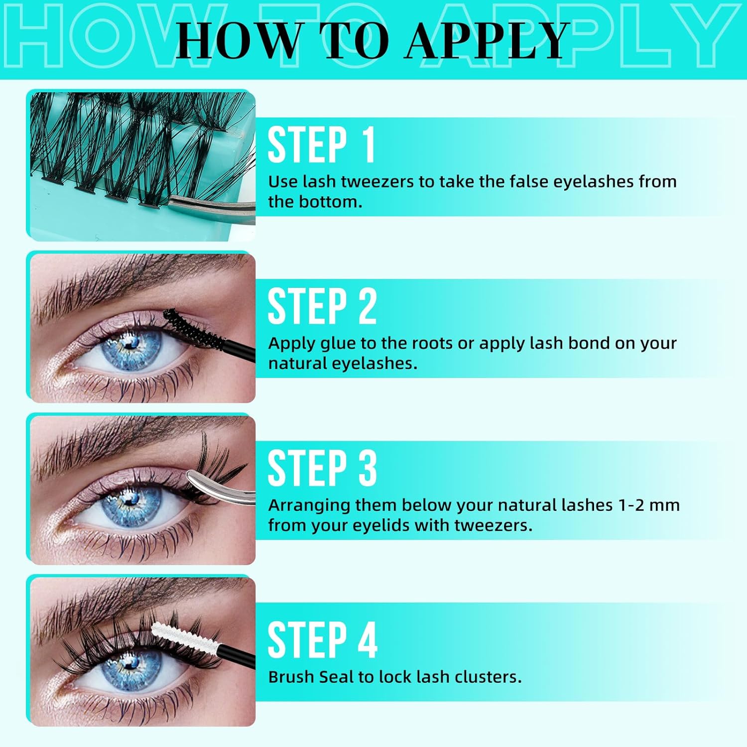 Lash Clusters Kit 200PCS 40D Eyelash Extension Kit D Curl Wispy Eyelash Clusters DIY Natural Individual Lashes Kits Lashes Extensions Kit with Lash Bond and Remover Eyelash Tweezer at Home（White Bond）-FemmiqueWomen