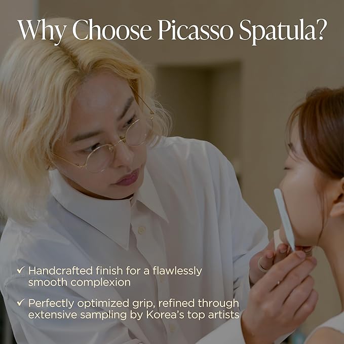 Korean Piccasso Brush Makeup Spatula + Sponge 2P Set – Professional Makeup Tools with Precision Spatula and 2 Soft Sponges, Ideal for Blending Foundation, Cream, or Liquid Makeup-FemmiqueWomen