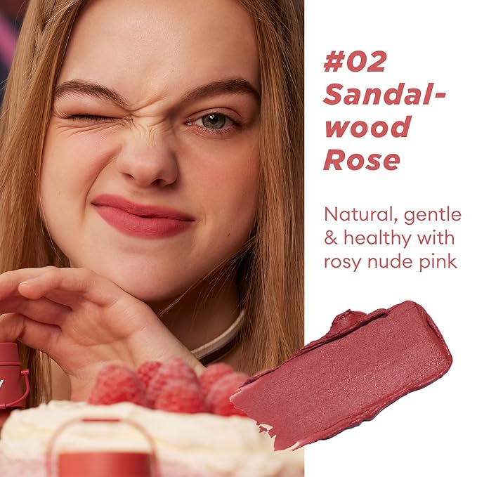 ITY Velvet Matte Finish Lip Stain-Mousse Textured Pudding Pot Lip Clay with Brush, Nude Shade, Dual-Use as Lipstick and Blush, Conceals Lip Lines, Rich Pigment, 0.21 oz (6g) in Sandalwood Rose-FemmiqueWomen