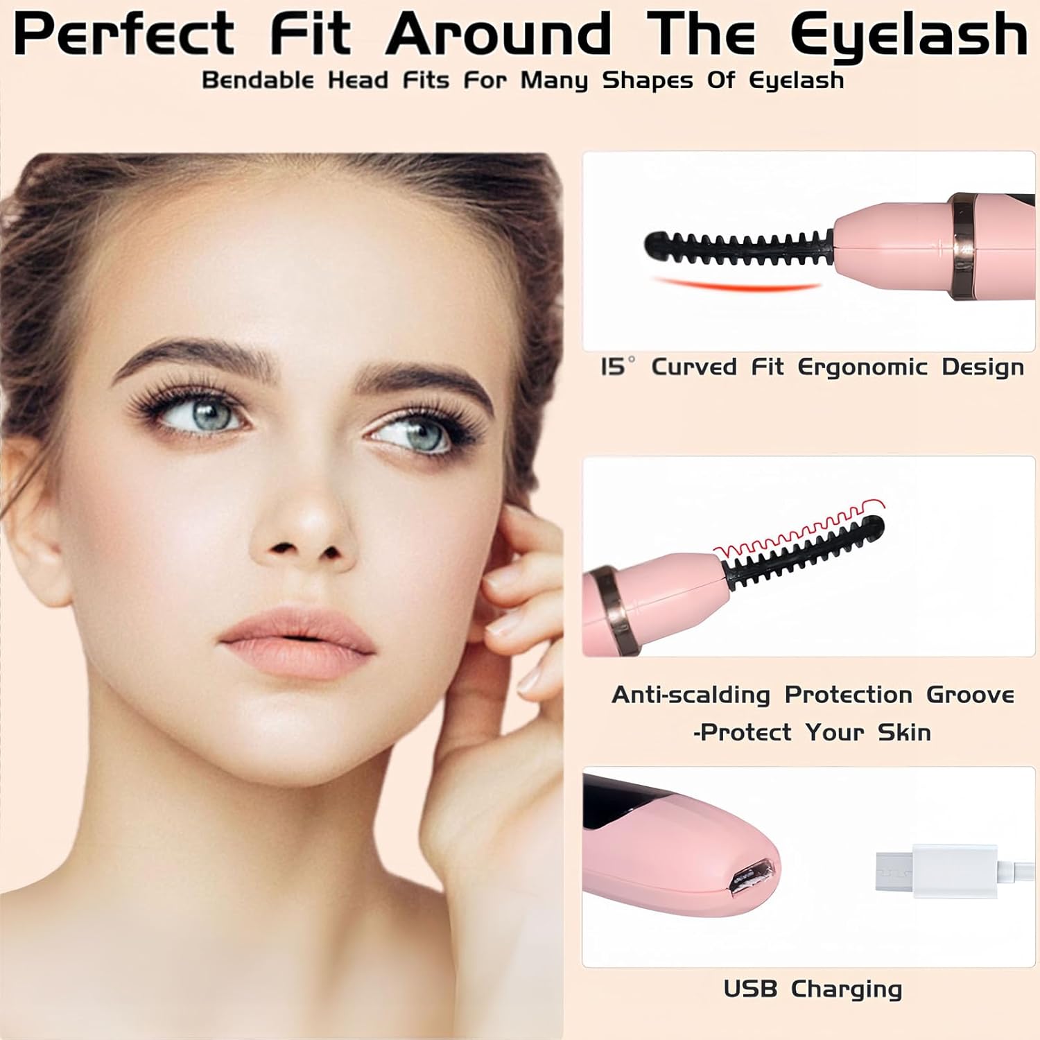 Heated Eyelash Curler, Heated Lash Curler with Led Display Electric Eye lash Curler 3 Temp Settings for Makeup Tools for Achieving A Natural Curl and Long Lasting Eyelashes, Designed for Women, Pink-FemmiqueWomen