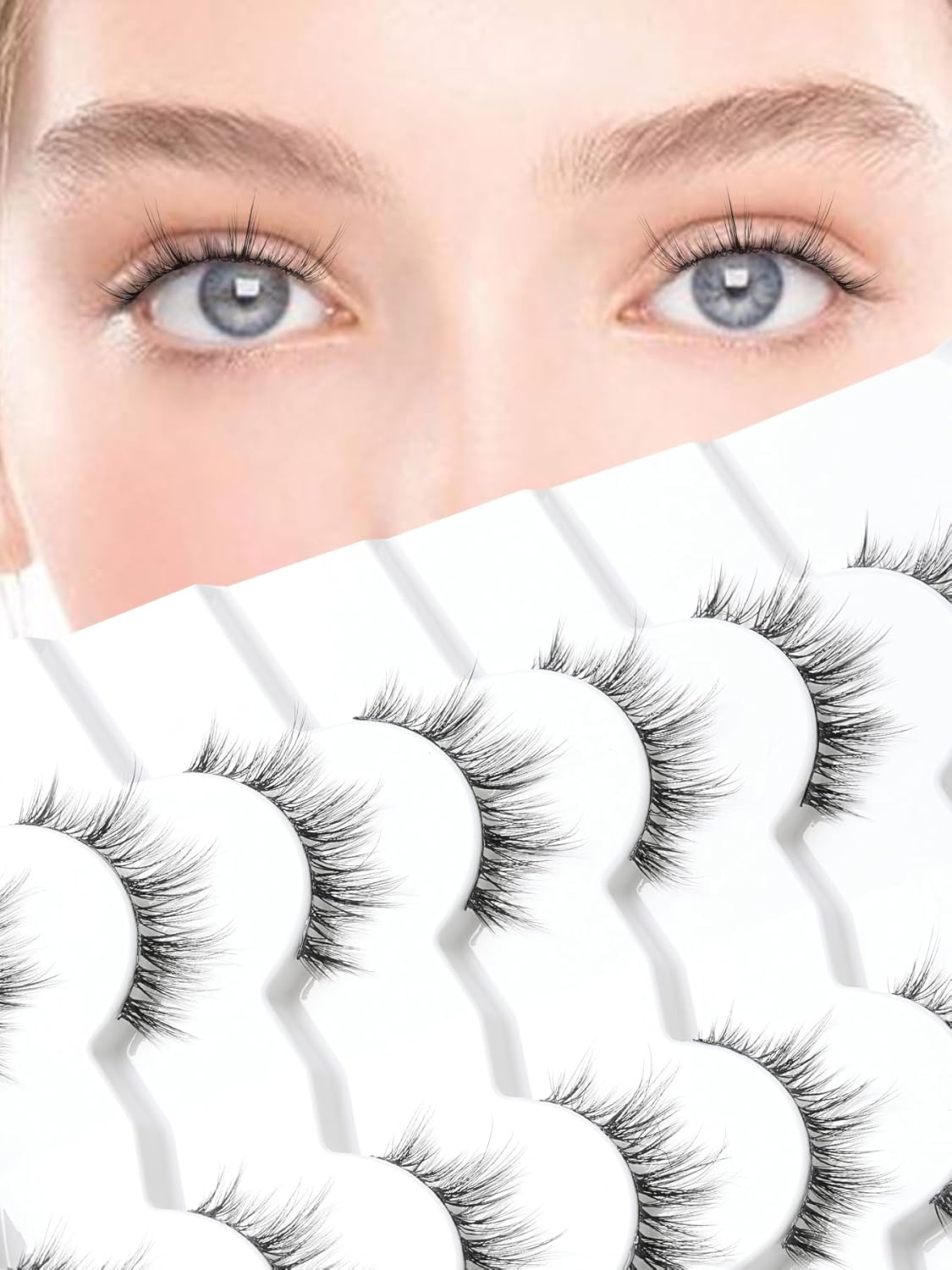 Wispy Lashes False Eyelashes Natural Manga Lashes Anime Lashes with Thinner Band Volume Fake Eyelashes Siligli 12mm Curly Eye Lashes Pack 7 Pair-FemmiqueWomen