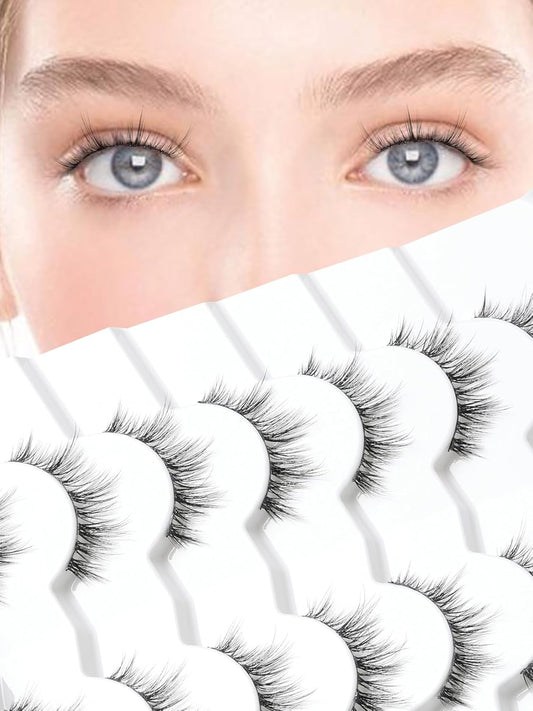 Wispy Lashes False Eyelashes Natural Manga Lashes Anime Lashes with Thinner Band Volume Fake Eyelashes Siligli 12mm Curly Eye Lashes Pack 7 Pair-FemmiqueWomen