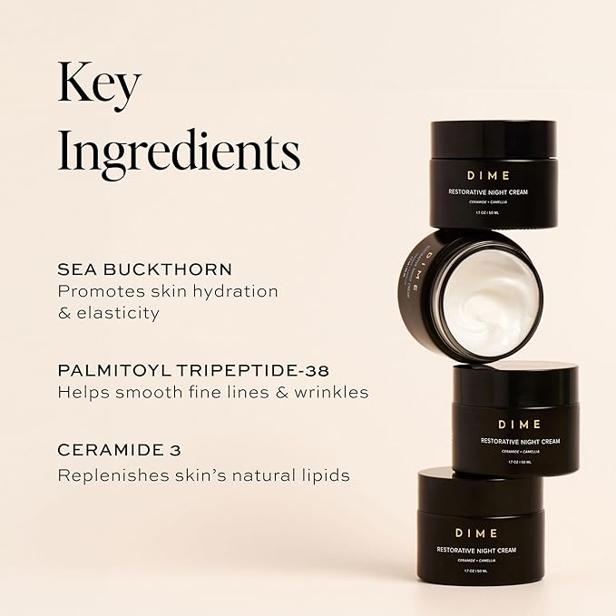 Dime Beauty Restorative Night Cream, Facial Moisturizer with Ceramides and Sea Buckthorn, 1.7 oz / 50 ml in Pump-FemmiqueWomen