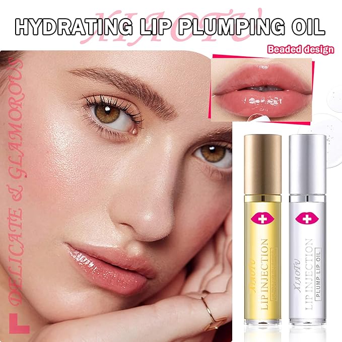 2PCS Plumping Lip Oil Set,Hydrating Lip Plumper Oil,No-Sticky Fuller Lip Oil Reduces Fine Lines,Hydrating Lip Plumping Lip Gloss for Moisturizing Dry Lips-FemmiqueWomen