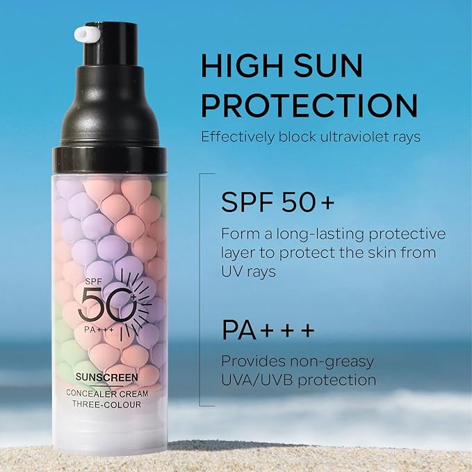 3 in 1 Color Correcting Makeup Primer Facial Serum, SPF 50 PA+++ Sunscreen Isolation Cream, Oil Control Moisturizing Skin Tone Correcting, One Step Color Corrector Face Primer-FemmiqueWomen