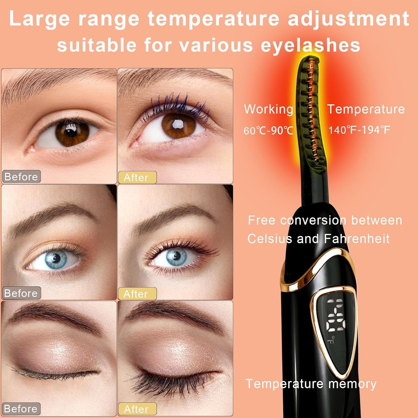 S600 Heated Eyelash Curler - Lash Curler Heated with Accurate Temperature Control, Intelligent Auto Power Off for Natural Makeup & Long-Lasting Curls | Heated Lash Curler (Black+Gold)-FemmiqueWomen