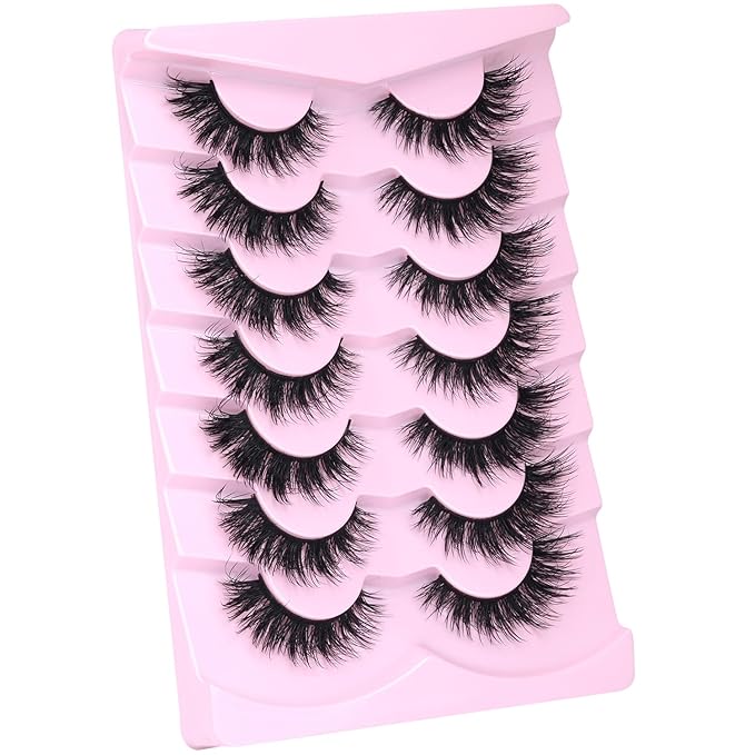 Mink Lashes Natural Look False Eyelashes Wispy Cat Eye Flat Lashes 3D Mink Lashes Natural Fake Lashes 15mm Strip Lashes Pack 7 Pairs by Kiromiro-FemmiqueWomen