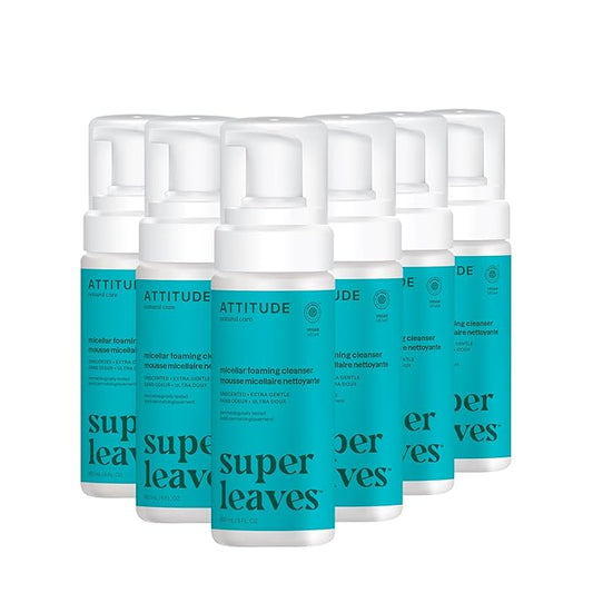 ATTITUDE Micellar Foaming Facial Cleanser, EWG Verified, Dermatologically Tested, Plant and Mineral-Based, Vegan, Unscented, 5 Fl Oz (Pack of 6)-FemmiqueWomen