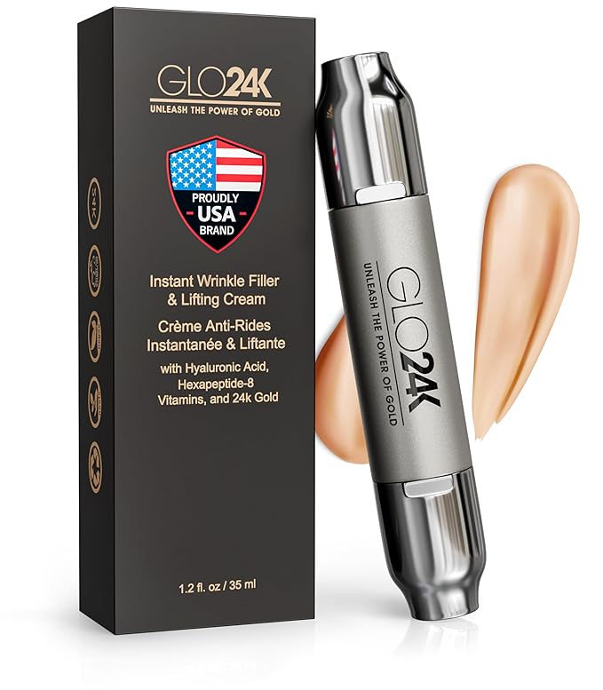 GLO24K Instant Wrinkle Filler for Face, XL Lifting Cream for Eye and Face, Lift and Tightening Non-Invasive with Hyaluronic Acid, 24k Gold, Peptides and Vitamins for Youthful Appearance, 1.2 fl oz-FemmiqueWomen