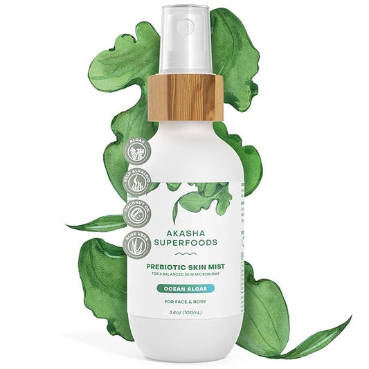 Akasha Prebiotic Skin Mist 3.4oz I Organic Facial Mist, Sea Kelp Extract, Face Spray for Naturally Restoring the Skins Microbiome, Dewy, Help Acne, Psoriasis & Sunburn*, Anti Aging Skin Care Products-FemmiqueWomen