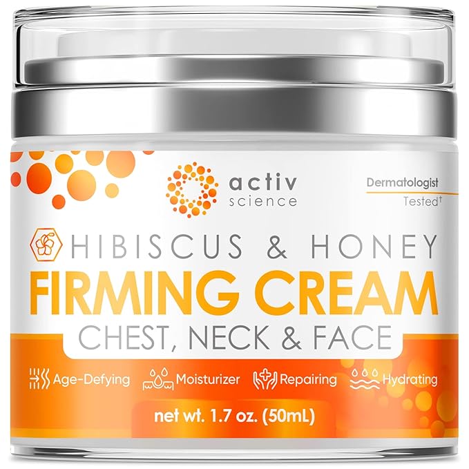 Hibiscus & Honey Firming Cream, Neck Firming Cream, Skin Tightening Cream, Skin Firming and Tightening Lotion, Reduce the Look of Neck Lines, Tightens & Smooths - With Collagen & Hyaluronic Acid 1.7OZ-FemmiqueWomen