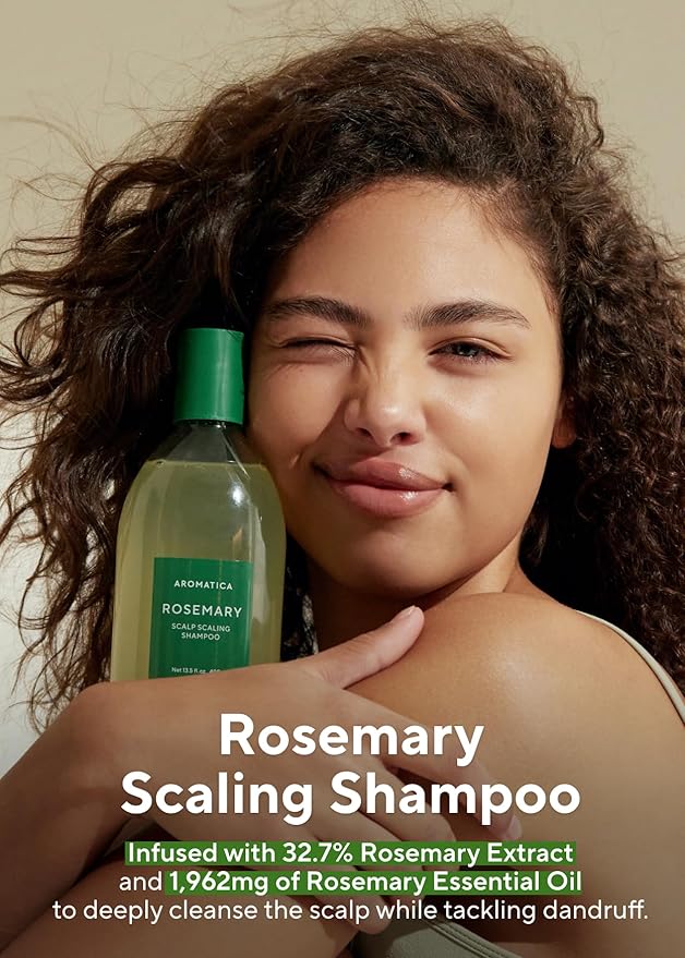 AROMATICA Rosemary Scalp Scaling Shampoo - Korean Hair Care with Thinning Hair Loss Natural Rosemary Essential Oil for Women - Vegan Hair Growth - Free from Sulfate, Silicone, and Paraben (13.53 oz)-FemmiqueWomen