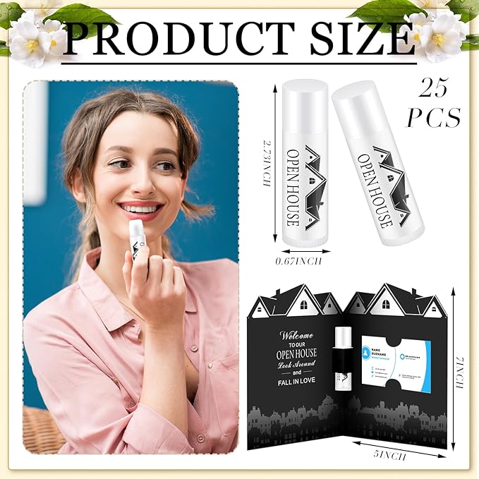 25 Pcs Open House Lip Balm with Cards Real Estate Agent Supplies Lip Moisturizer Moisturizing Lip Balm Bulk Moisturizing Lip Balm Stick for Open House Business Advertising Events-FemmiqueWomen