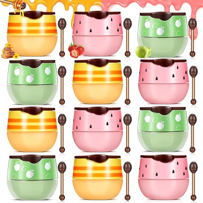 12 Pcs Bee Lip Balm Honey Pot with Brush Propolis Lip Mask Overnight, Moisturizing Hydrating Lip Sleeping Mask Prevention Dry and Cracked(Honey+Strawberry+Apple Lime)-FemmiqueWomen