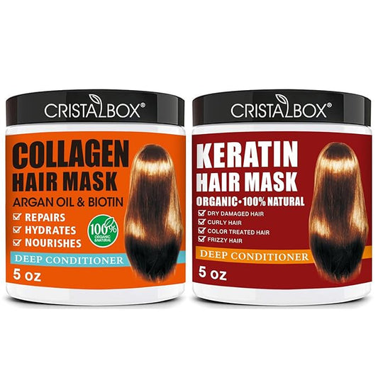 2 Pack Collagen Hair Mask & Keratin Hair Mask,Keratin Hair Treatment,Hydrating Argan Oil Hair Repair Treatment Deep Conditioner Hair Mask for Dry Hair,Collagen with Biotin Hair Treatment Mask-FemmiqueWomen