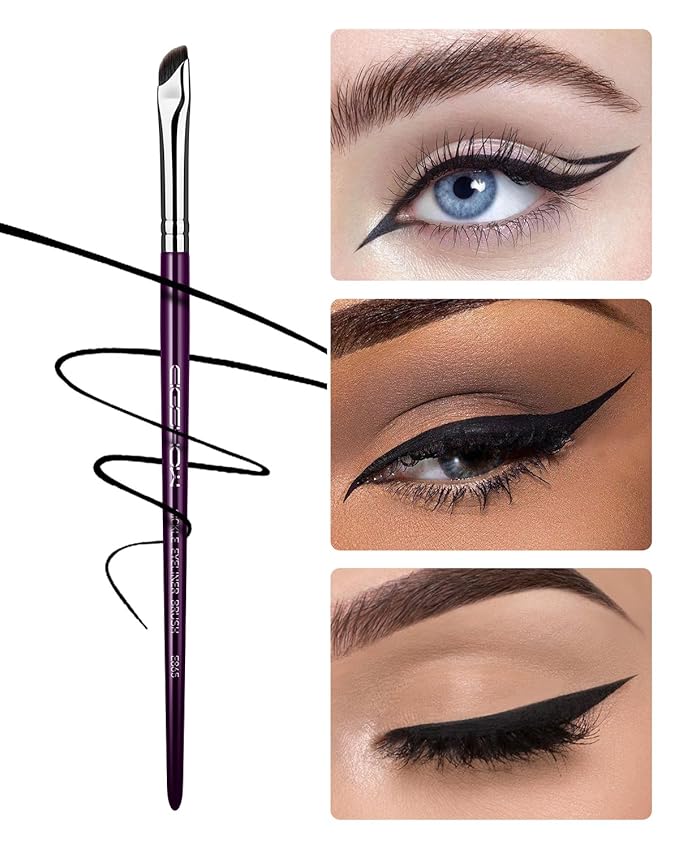 Eyeliner Brush, EIGSHOW Sickle Angled Gel Eyeliner Makeup Brush for Precise Eye Liner, Eyebrow, Eyelid with Ultra Thin Vegan Bristles (E865 Purple)-FemmiqueWomen