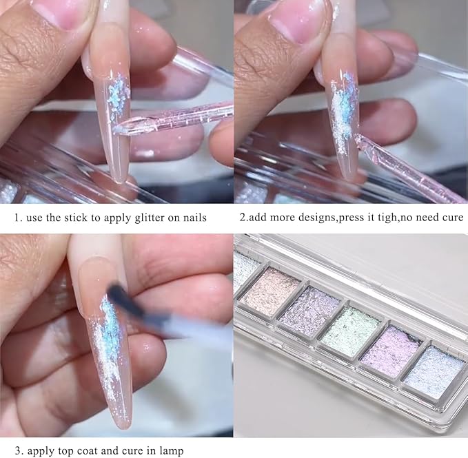 Iridescent Nail Glitter Set, 6 Colors Mud Texture Aurora Chrome Powder, Pink Blue Pearlescent Glitter, Chameleon Nail Flakes Gold Leaf, Holographic Manicure Decor-FemmiqueWomen