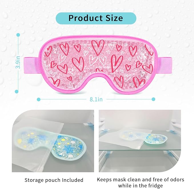 2PCS Cooling Eye Mask Gel Eye Mask, Reusable Hot Cold Therapy cold eye mask for Post Surgery, Puffiness, Dark Circles, Eye Bags, Dry Eyes, Migraines with Soft Plush Backing (Heart+Snowflake)-FemmiqueWomen
