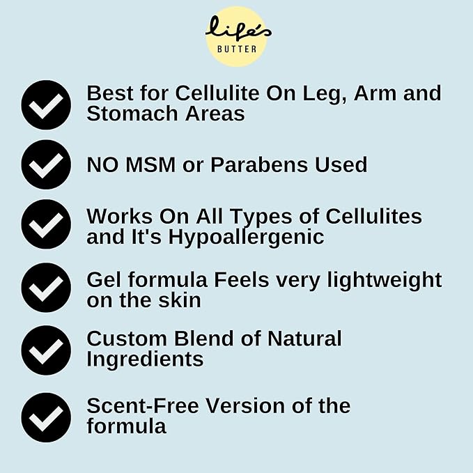 Life's Butter Anti-Cellulite Cream with L-Carnitine, Coenzyme Q10 | Skin Smoothening Natural Product | Fights Cellulite and Stretch Marks | 6 fl oz (Scent-Free) + Dry Brush-FemmiqueWomen