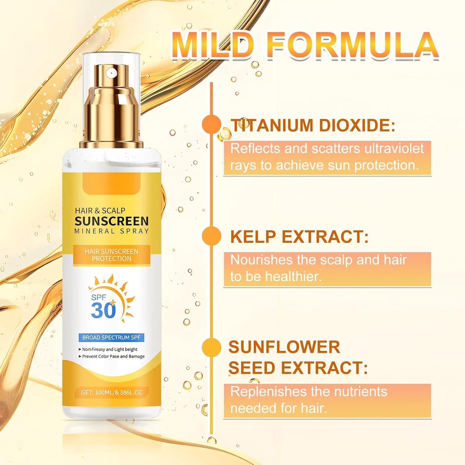 Ultimate Hair & Scalp Sunscreen Spray SPF 30 | Hair and Scalp Sunscreen Spray | Color-Lock UV Shield for Dyed/Highlighted Hair,Travel-Size Scalp Sunblock Prevents Fading & Dryness(1PCS)-FemmiqueWomen