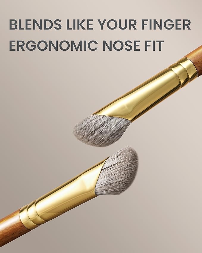 Desert Oak Series Pro Nose Sculptor - Arctic Fluff Hybrid Bristles for Nasal Contouring, Wide Angled Nose Brush, Bubinga Handle (CM 197)-FemmiqueWomen