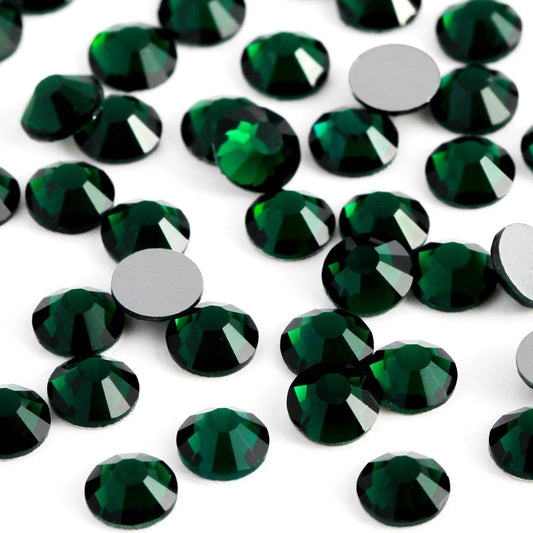 3000PCS SS10 Flatback Rhinestones | 12-Facet Diamond-Cut Glass Gems for Nail Art, Clothing, DIY Crafts |Glue-On Decoration Stones with Silver Backing(Emerald)-FemmiqueWomen