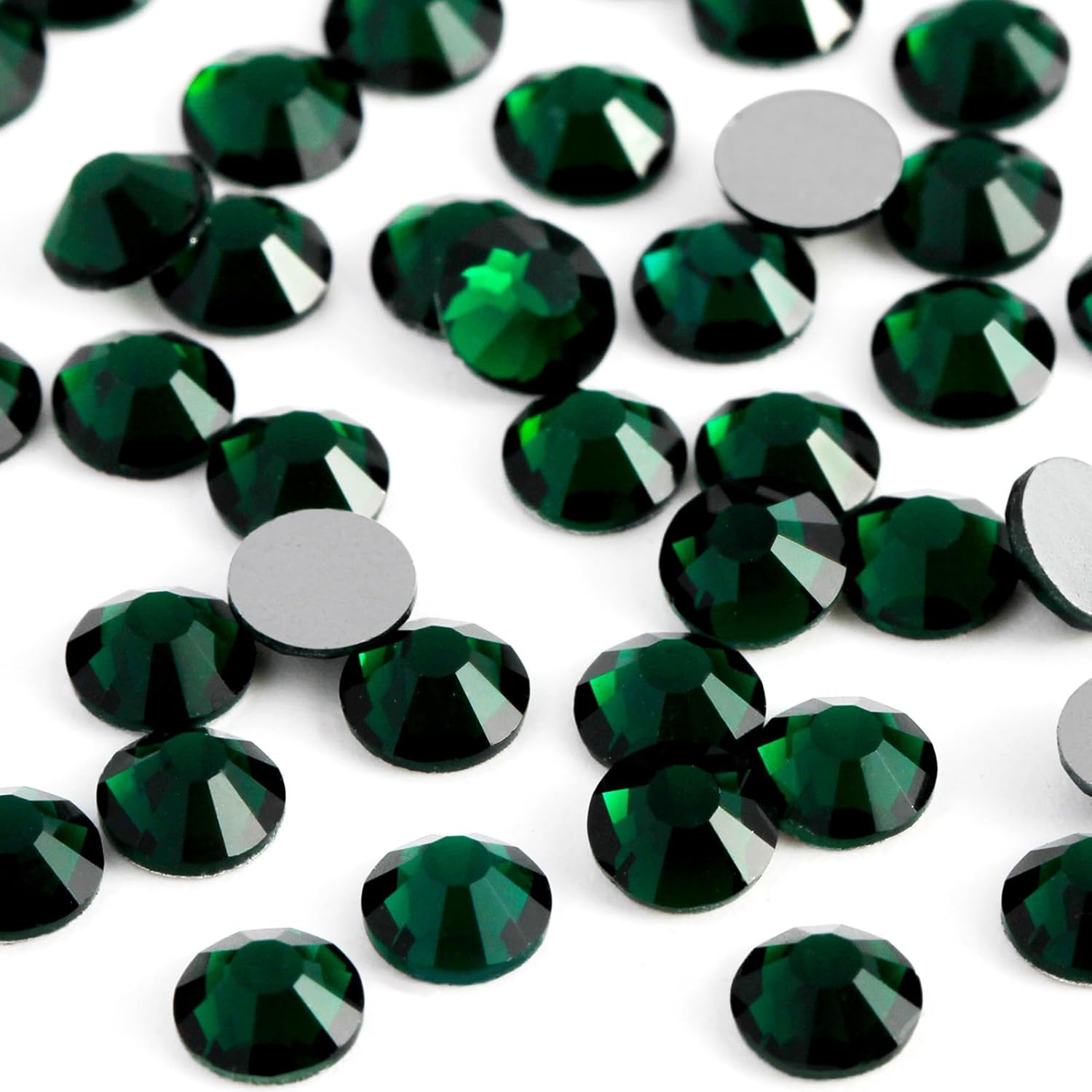 3000PCS SS8 Flatback Rhinestones | 12-Facet Diamond-Cut Glass Gems for Nail Art, Clothing, DIY Crafts |Glue-On Decoration Stones with Silver Backing(Emerald)-FemmiqueWomen