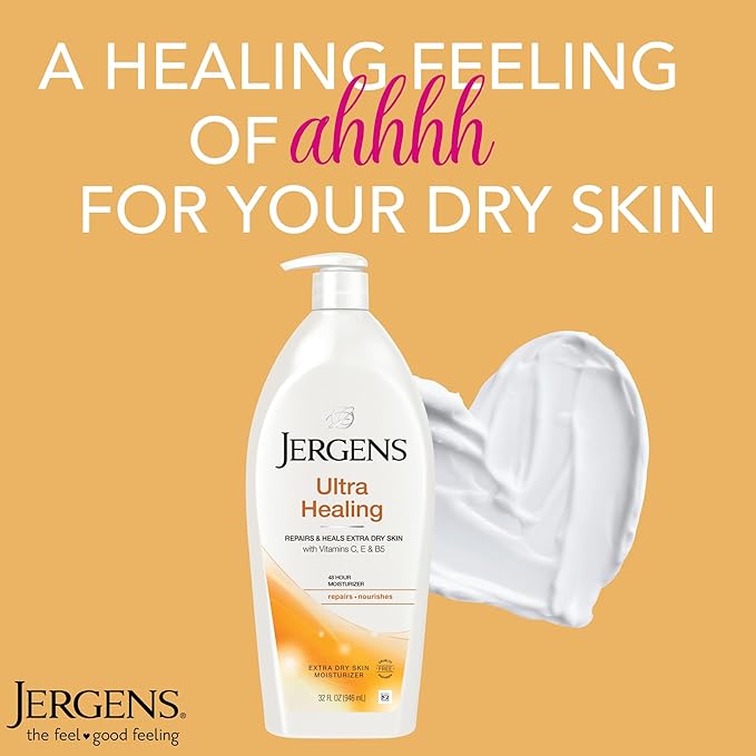 Jergens Ultra Healing Dry Skin Lotion, Hand and Body Moisturizer for Quick Absorption into Extra Dry Skin with Hydralucence Blend, Vitamins C, E and B5, White, 32oz-FemmiqueWomen