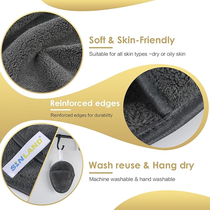 SINLAND Reusable Makeup Remover Pads For Face,Eye,Lips Microfiber Gentle Facial Cleansing Cloths for All Skin Types Friendly for Makeup Remover With Laundry Bag 5.1inchx3.93inch Grey Pack of 6-FemmiqueWomen