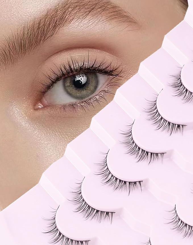 Onlyall Natural Lashes Short Eyelashes Wispy Lashes Natural Look Soft False Eyelashes False Eye Lashes Faux Mink Eyelashes 7 Pairs D2-FemmiqueWomen