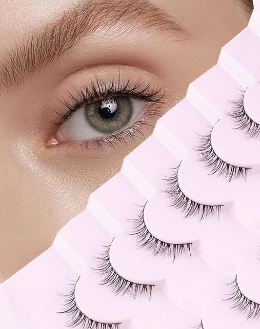 Onlyall Natural Lashes Short Eyelashes Wispy Lashes Natural Look Soft False Eyelashes False Eye Lashes Faux Mink Eyelashes 7 Pairs D2-FemmiqueWomen