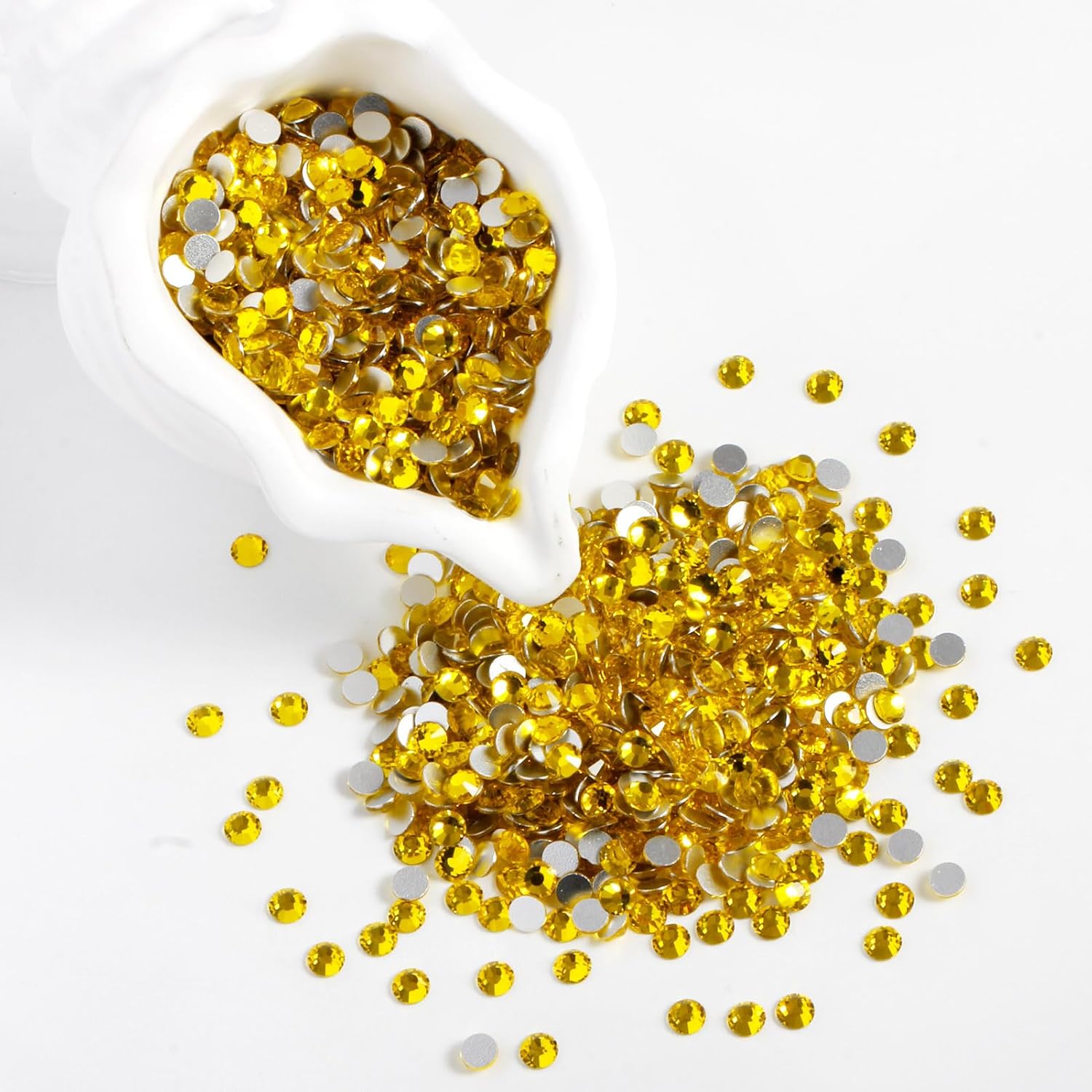 3000PCS SS10 Flatback Rhinestones | 12-Facet Diamond-Cut Glass Gems for Nail Art, Clothing, DIY Crafts |Glue-On Decoration Stones with Silver Backing(Citrine)-FemmiqueWomen