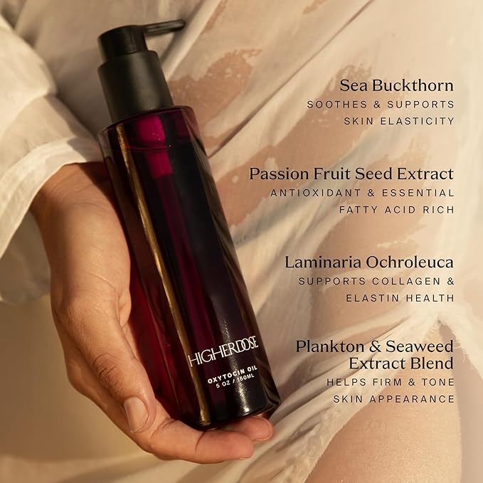 HigherDOSE Oxytocin Body Oil - Nourishing, Ayurvedic Body Care to Firm & Tone Skin - Lightweight & Fast-Absorbing Formula with Sea Buckthorn & Antioxidant-Rich Passion Fruit Seed Extract (5 Fl Oz)-FemmiqueWomen