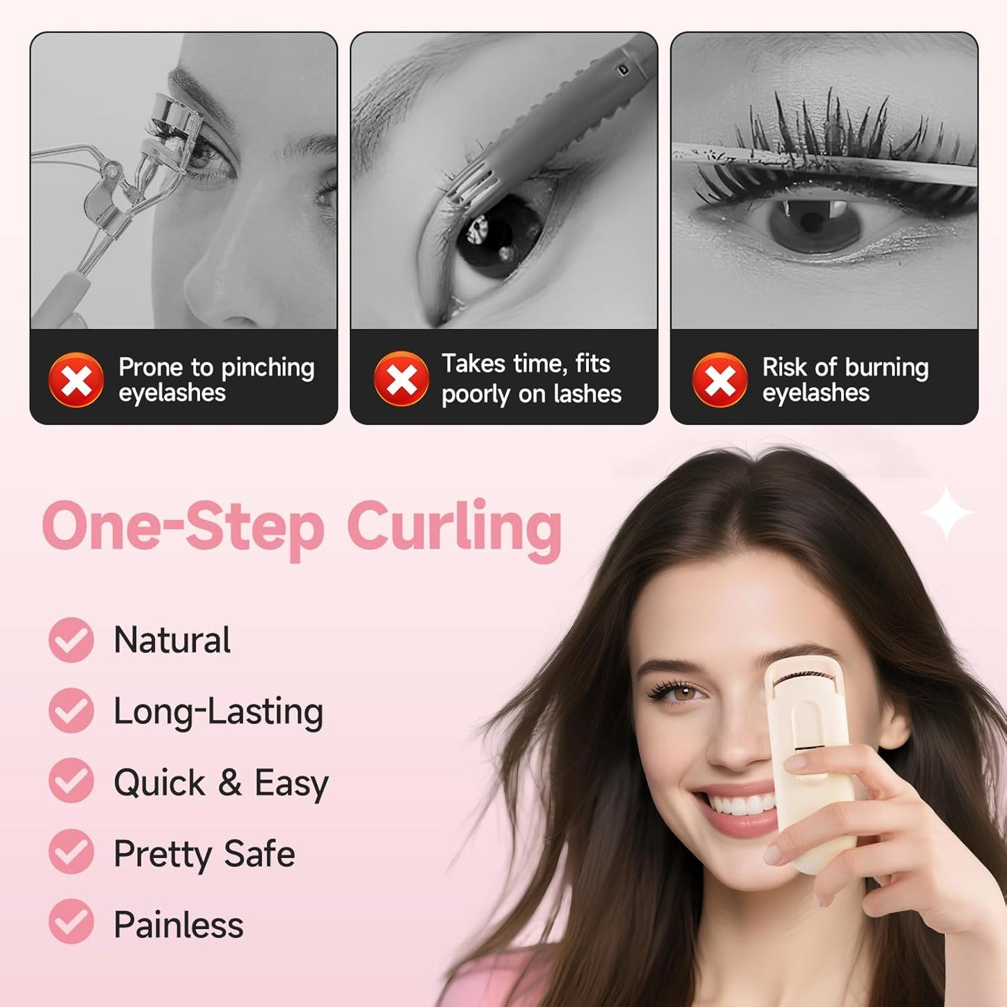 DUDUDU Heated Eyelash Curler, Portable Travel-Size Mini Electric Heated Lash Curler - 2-Level Adjustable Temp & Type-C Recharge, 10S Heat 3S Style 24H Lift for Long-Lasting Natural Effortless Curves-FemmiqueWomen