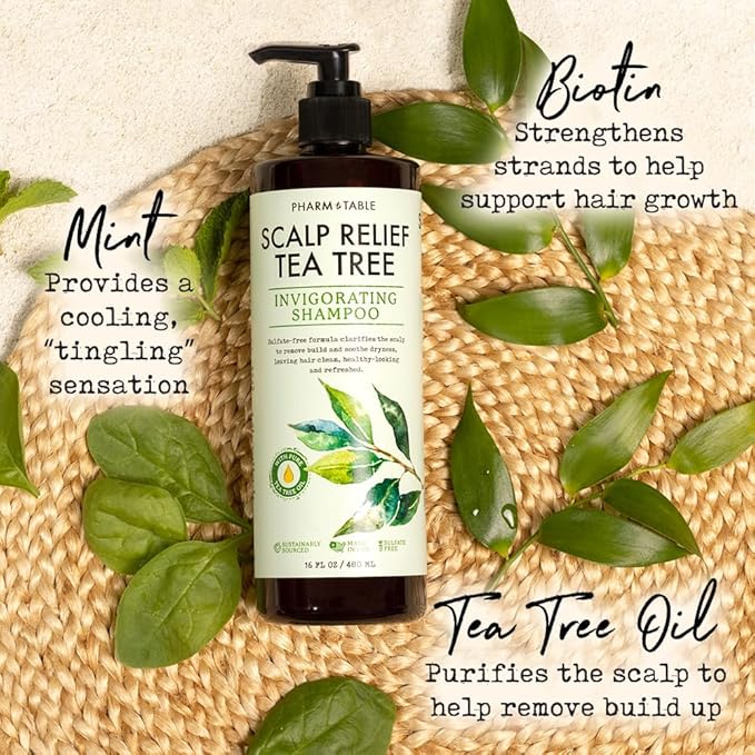 Tea Tree Shampoo For Men and Women, Deep Cleansing Sulfate-Free Formula - Relief for Dry Itchy Scalp - Infused with Tea Tree oil, Mint, Biotin and Vitamin E, 16.2oz-FemmiqueWomen