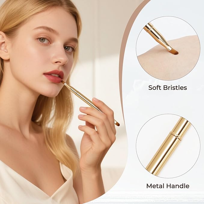 Unaone 2 Pack Lip Brush for Lipstick, Dual-Ended Lip Makeup Brush with Lid, Lipstick Brush for Lip Gloss-FemmiqueWomen