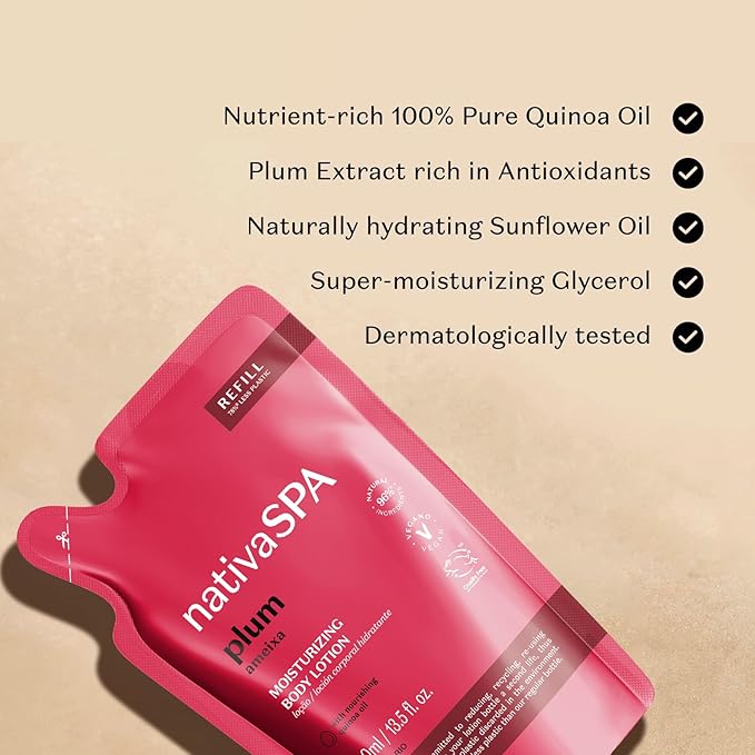 Nativa SPA by O Boticário, Plum Moisturizing Body Lotion Refill Pack, Fragranced Moisturizer Enriched with Purified Quinoa Drops to Boost Hydration, 13.5 Ounce-FemmiqueWomen