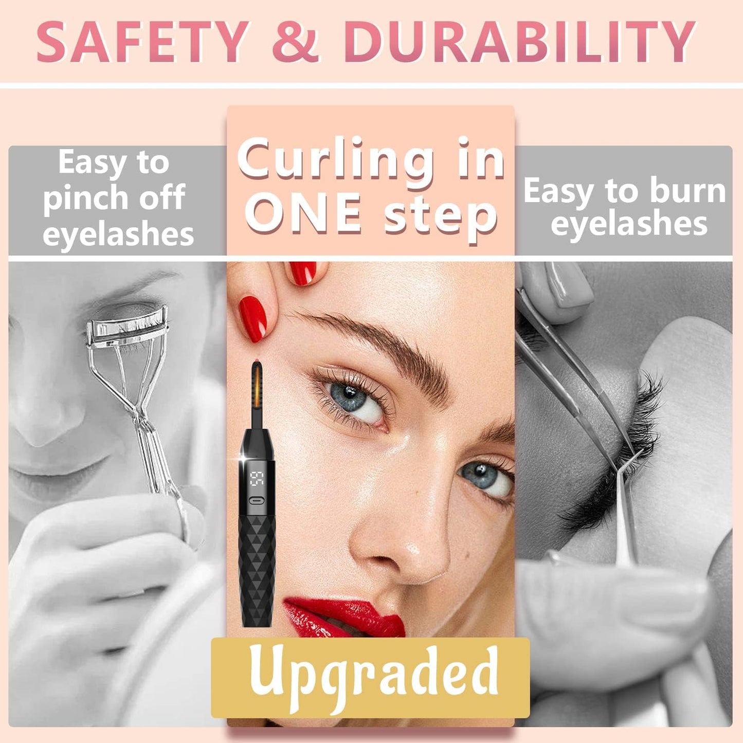 Heated Eyelash Curler - Heated Lash Curler - Electric Eyelash Curler Rechargeable for 24 Hours Long-Lasting Natural Eyelashes, LED Display - 4 Heating Modes, 8S Fast Heating, Gifts for Women Girls-FemmiqueWomen