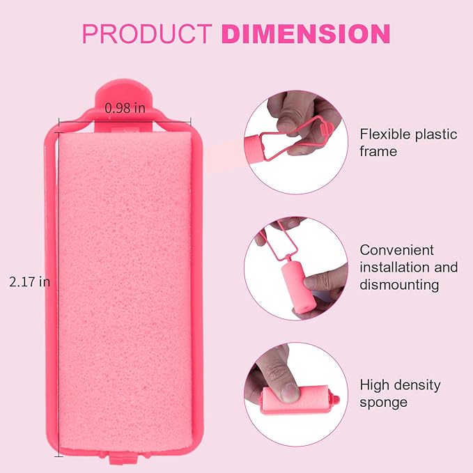 36 Pieces Foam Sponge Hair Rollers - Soft Sleeping Flexible Styling Curlers for Hair Styling (Pink)-FemmiqueWomen