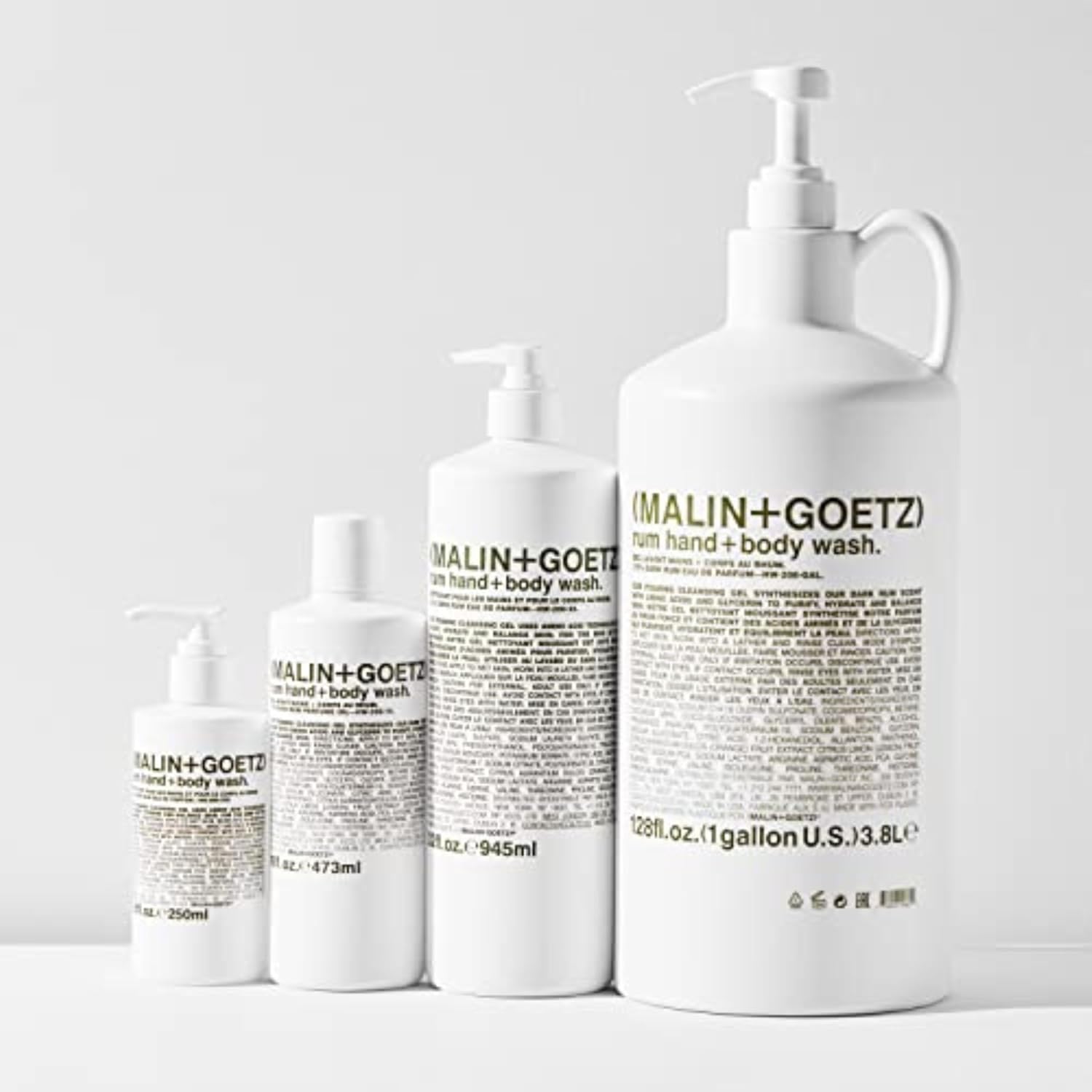 MALIN+GOETZ Rum Hand + Body Wash, 128 Fl. Oz. – Allows Up to 15 Refills, Natural Cleansing, Purifying & Hydrating for Women & Men, For All Skin Types, No Stripping or Drying, Cruelty-Free & Vegan-FemmiqueWomen