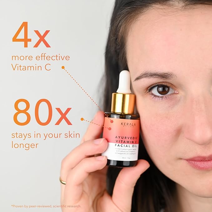 Ayurvedic Vitamin C Face Oil with Rosehip Oil, Bakuchiol, Ashwagandha, and Squalane, Hydrating, Brightening, and Repairing Serum for Dark Spots, Fine Lines, and Wrinkles, Clean Luxury Skincare-FemmiqueWomen
