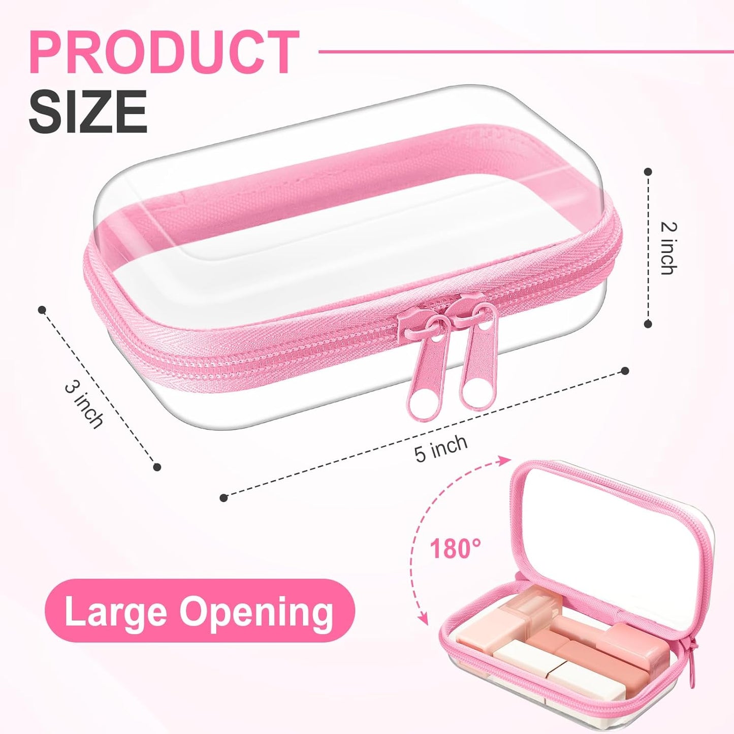 Hoolerry 3 Pcs Clear Hard Zipper Case Plastic Pouch Transparent Hard Case Clear Makeup Bag Portable Travel Organizer Bin for Cosmetics, Building Blocks, Puzzles(Pink,Xs)-FemmiqueWomen