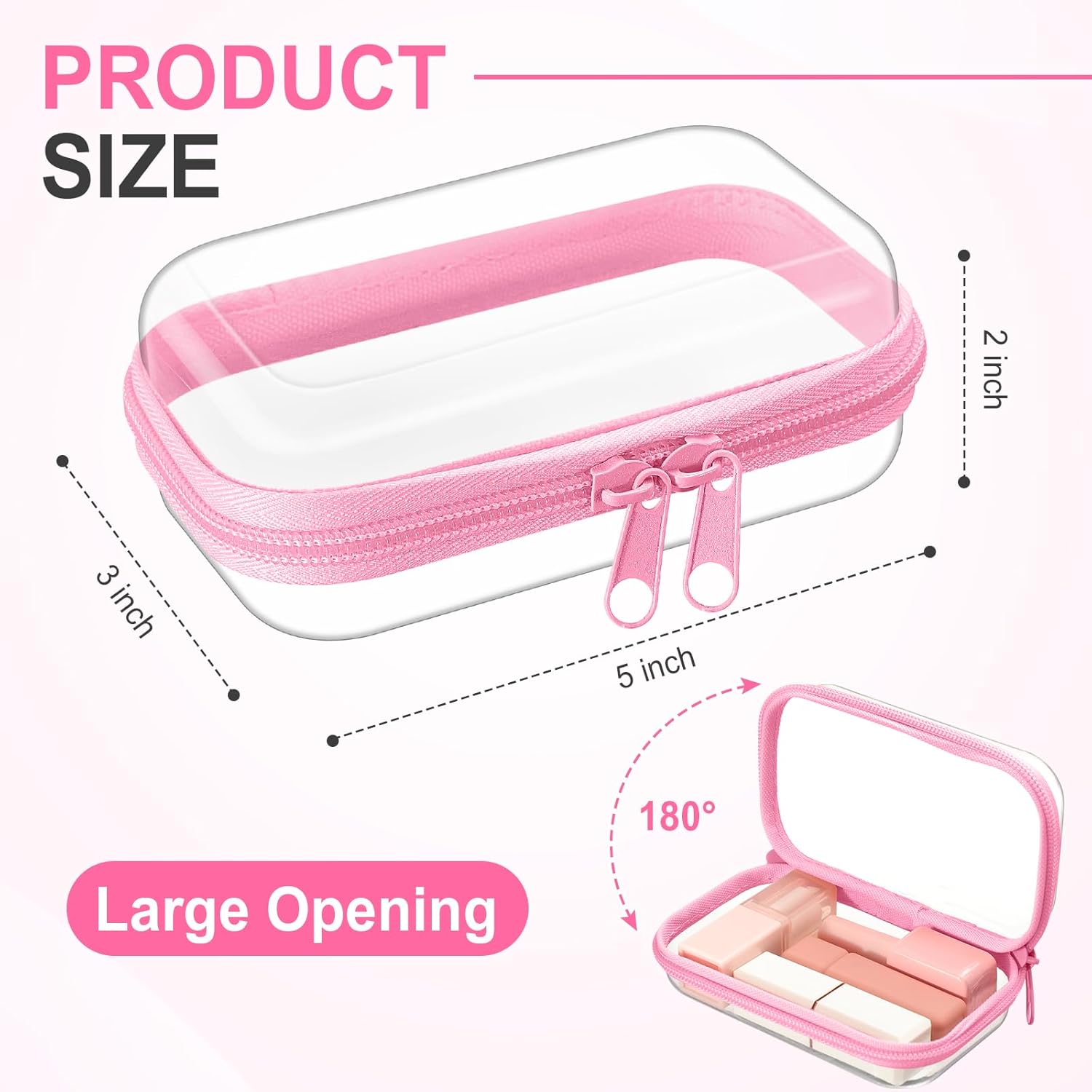 Hoolerry 3 Pcs Clear Hard Zipper Case Plastic Pouch Transparent Hard Case Clear Makeup Bag Portable Travel Organizer Bin for Cosmetics, Building Blocks, Puzzles(Pink,Xs)-FemmiqueWomen