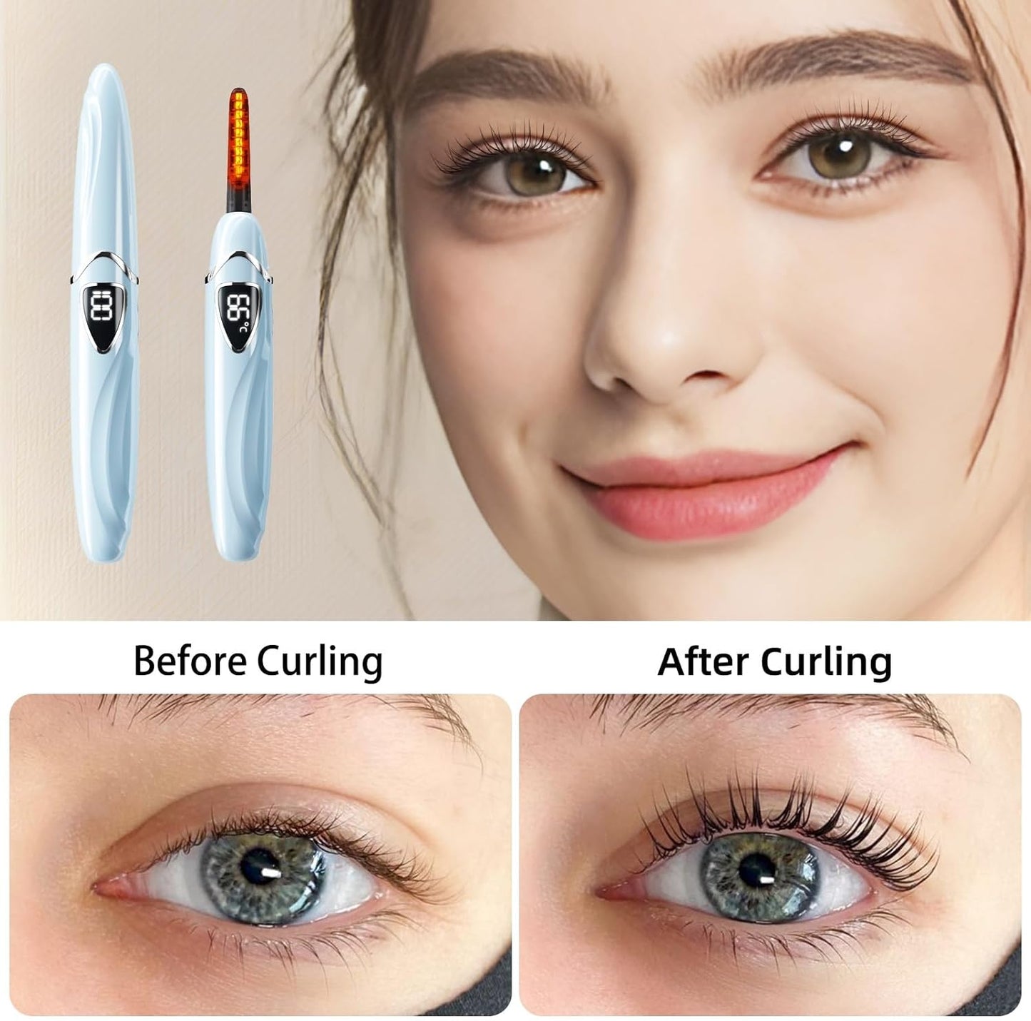 ZAPAL Heated Eyeash Curler, S600 Rechargeable Heated lash Curler, Intelligent Power Off Electric Eyelash Curler Heated Quickly 24 Hs Lasting Natural Makeup for Woman (Angel Blue/Silver, S600-148MM)-FemmiqueWomen