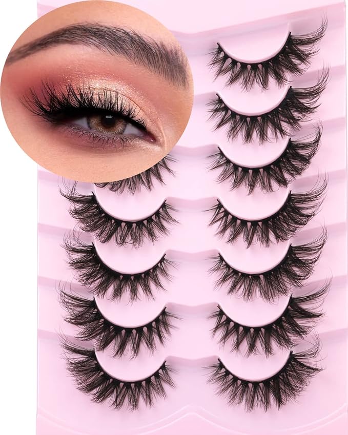 Fox Eye Lashes Faux mink Eyelashes Wispy Cat Eye Long False Eyelahses Dramatic Cross Full Volume Strip Lashes Pack 7 Pairs-FemmiqueWomen