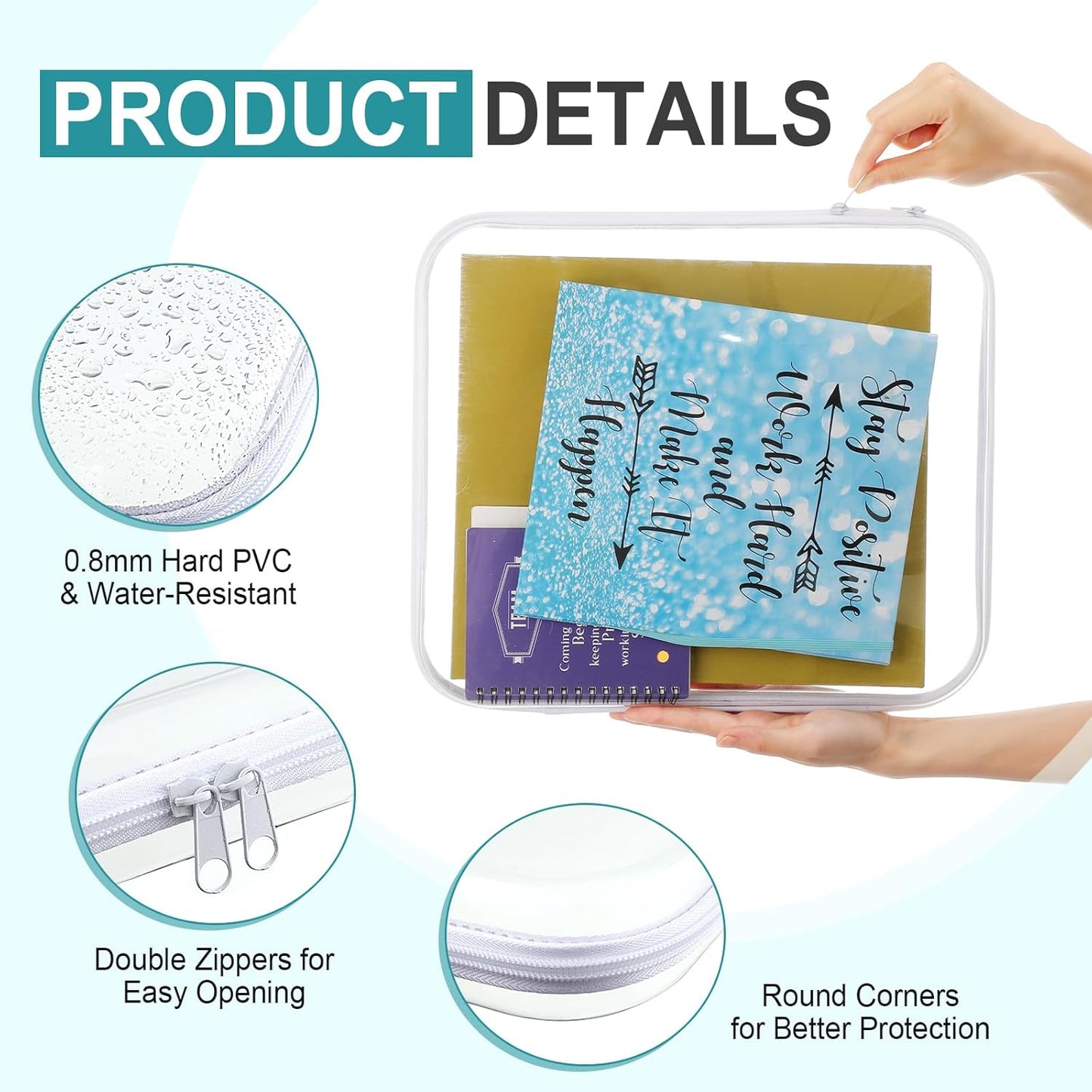 Hoolerry 4 Pcs Hard Clear Zipper Case Makeup Bags Plastic Pencil Pouch Transparent Storage Box Containers for Cosmetics, Snacks, Building Blocks, Puzzles(White,13.8 x 11.8 x 2 in)-FemmiqueWomen