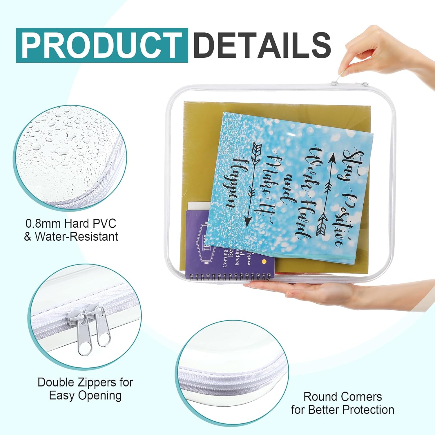 Hoolerry 4 Pcs Hard Clear Zipper Case Makeup Bags Plastic Pencil Pouch Transparent Storage Box Containers for Cosmetics, Snacks, Building Blocks, Puzzles(White,13.8 x 11.8 x 2 in)-FemmiqueWomen