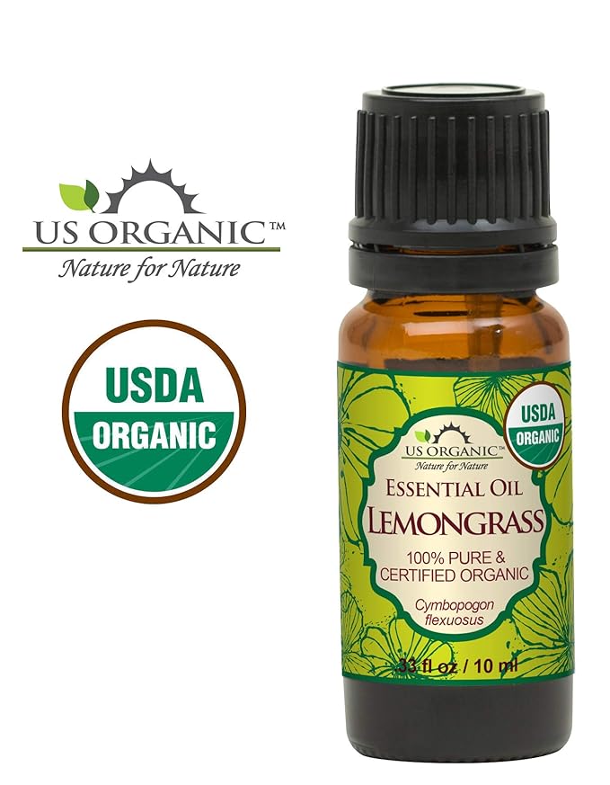 US Organic 100% Pure Lemongrass Essential Oil, USDA Certified Organic, Extracted by Steam Distillation Method, for Hair, Nail Polish Remover, Bees Attraction, and More. 10 ml-FemmiqueWomen
