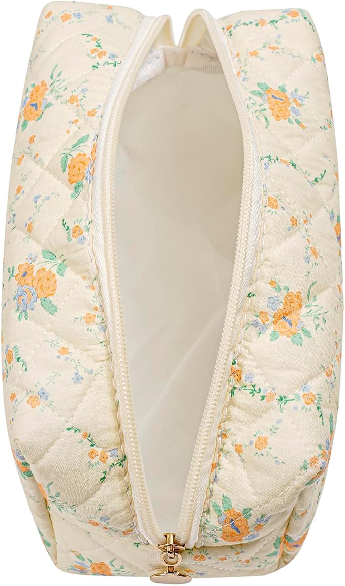 Makeup Bag Travel Cosmetic Bag for Women Girls, Zipper Make Up Pouch, Floral Flowers Toiletry Organizer Makeup, Portable Storage Bag, Cosmetic Travel Cloth Bag (Yellow Orange Flower)-FemmiqueWomen