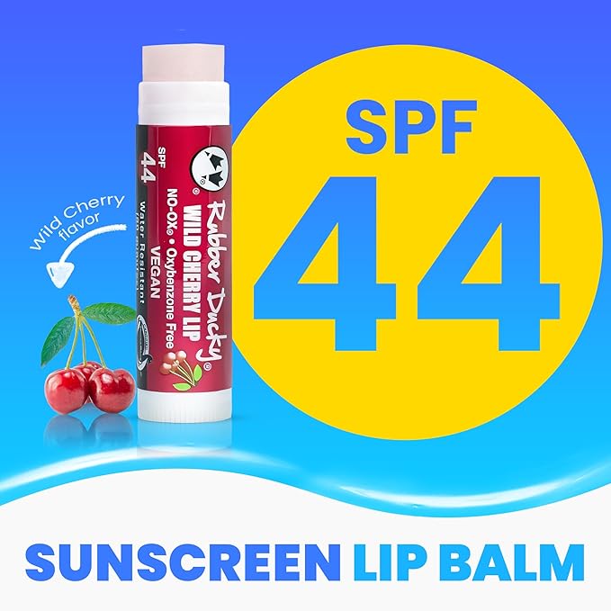 Rubber Ducky | Lip Sunscreen, Lip Balm with SPF 44, Water Resistant Sunscreen Lip Balm | Vegan, Untinted, Cherry Flavor, with Vitamin E | All Season - Broad Spectrum Sunscreen for Lips-FemmiqueWomen